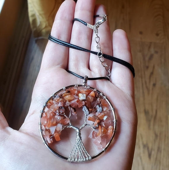 NWOT Tiger Eye Silver Tree of Life Necklace - Picture 2 of 7